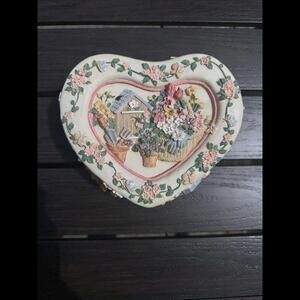 Vintage Large Porcelain Heart Shaped Jewelry Box